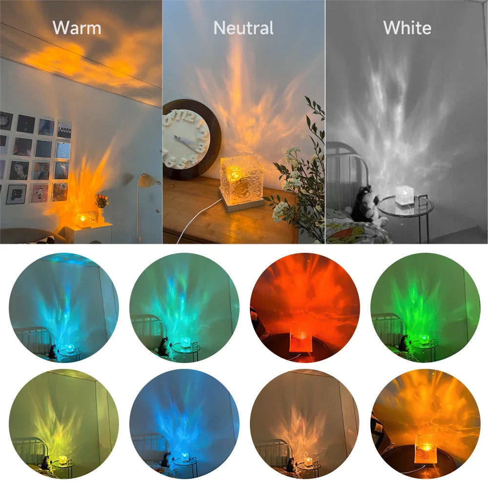 Crystal Lamp Water Ripple Projector Night Lights Decoration Home Houses Bedroom Aesthetic Atmosphere Holiday Gift Sunset Lights