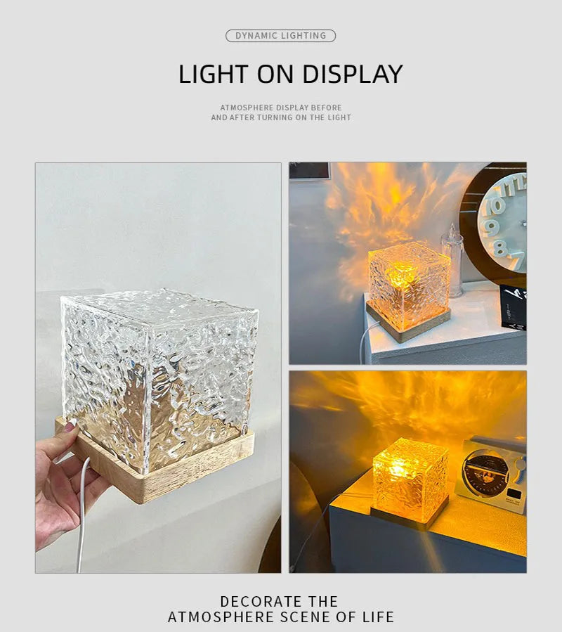 Crystal Lamp Water Ripple Projector Night Lights Decoration Home Houses Bedroom Aesthetic Atmosphere Holiday Gift Sunset Lights
